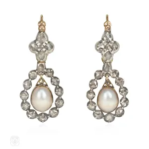 Antique pearl and diamond drop pendant earrings