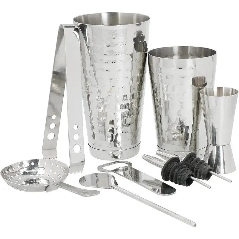 BarCraft 8-Piece Boston Cocktail Maker Set with Hammered Finish