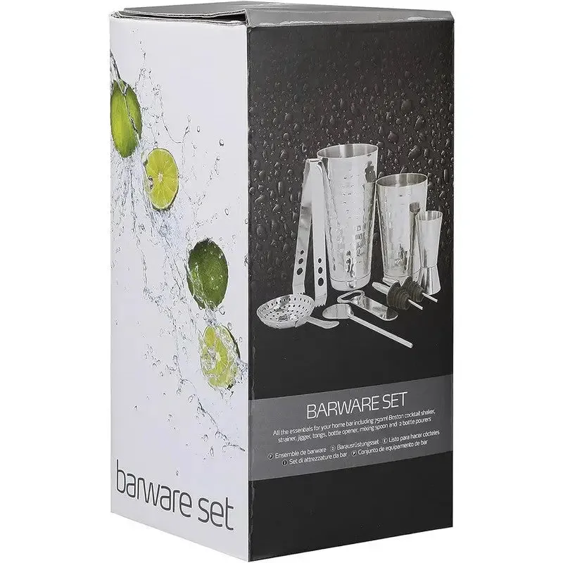 BarCraft 8-Piece Boston Cocktail Maker Set with Hammered Finish