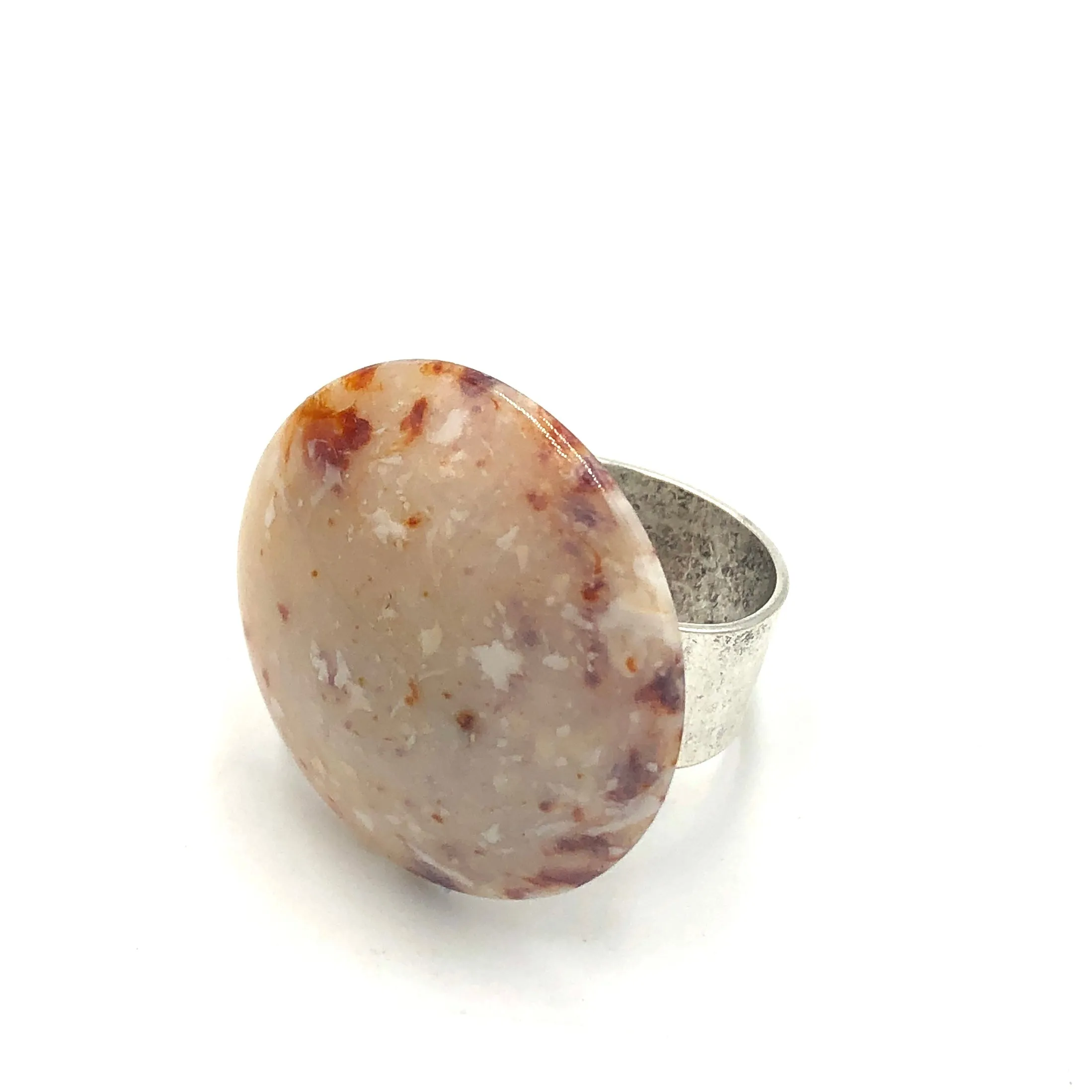 Beige Speckle Lucite Cocktail Ring