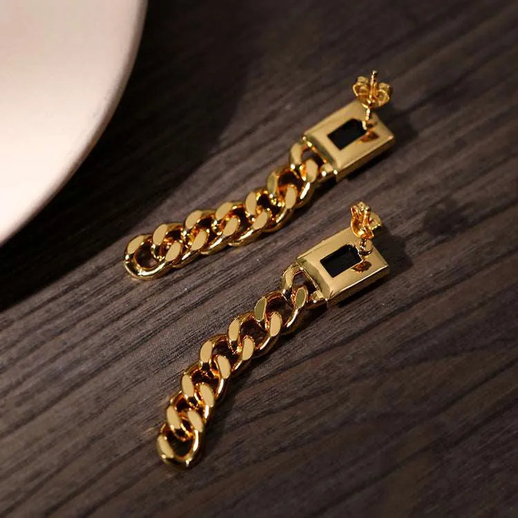 Black Square Zircon Chain Earrings