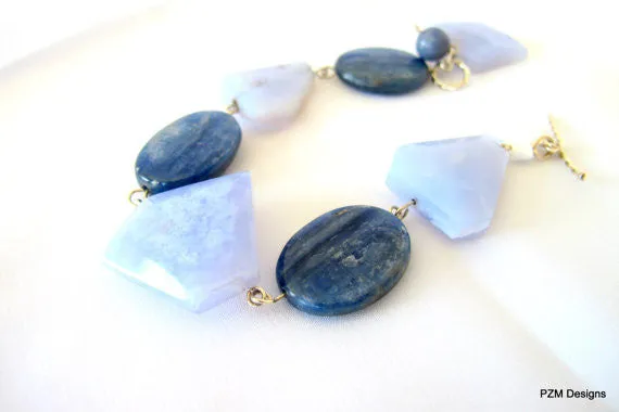 Blue Lace Agate Bracelet with Kyanite Accents