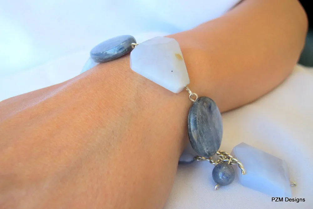 Blue Lace Agate Bracelet with Kyanite Accents