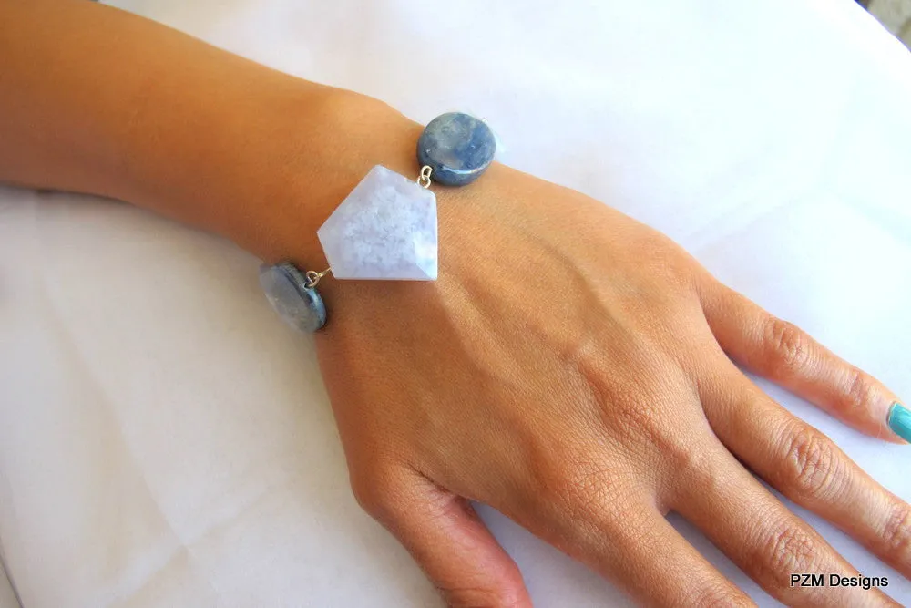 Blue Lace Agate Bracelet with Kyanite Accents