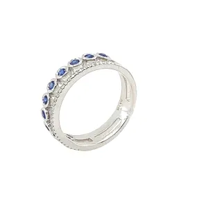 Blue Sapphire and Diamond Bezel Band