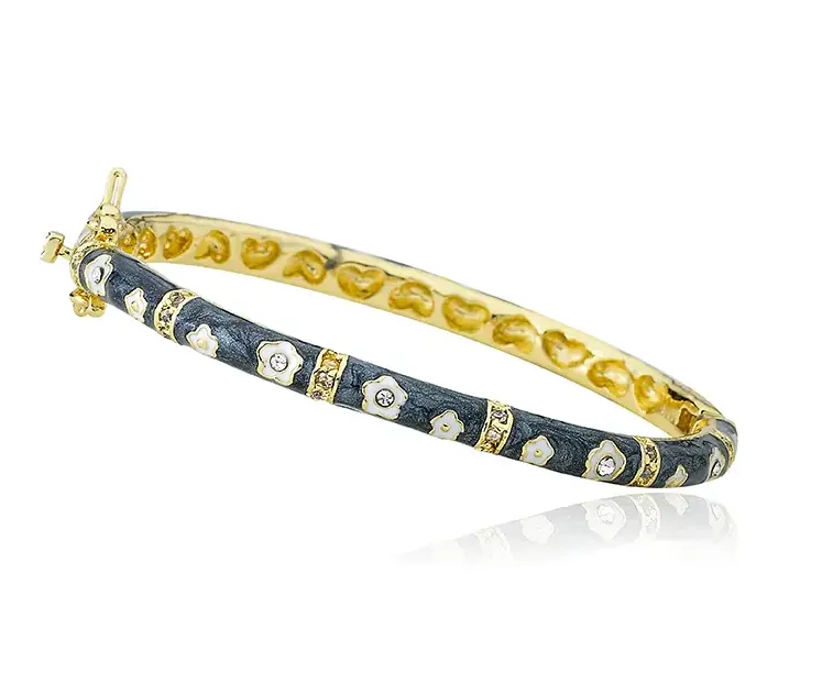 Bracelet  - Navy Enamel Flower Bangle