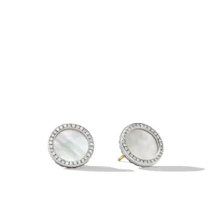 Button Earrings with Mother of Pearl and Pave Diamonds