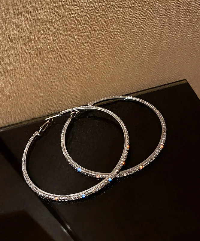 Casual Silk Sterling Silver Alloy Zircon Hoop Earrings ZZ044