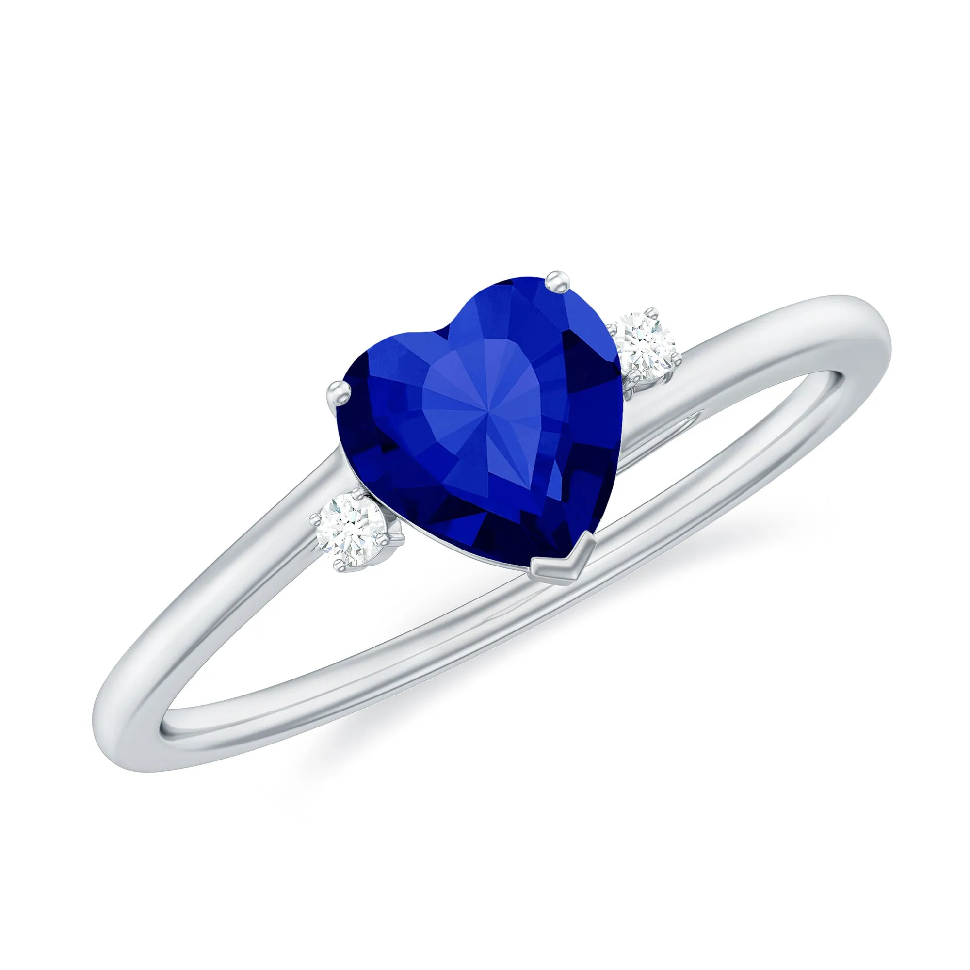 Certified Lab Grown Blue Sapphire Minimal Heart Solitaire Promise Ring