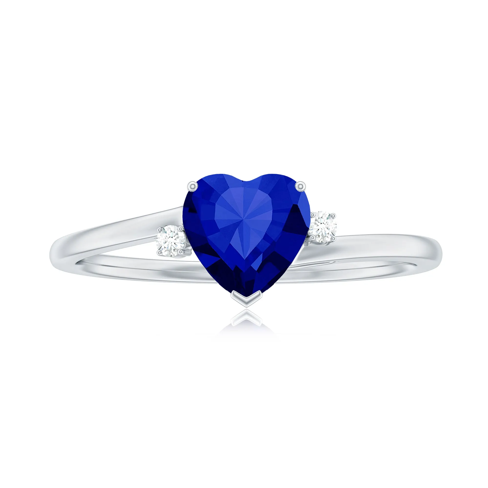 Certified Lab Grown Blue Sapphire Minimal Heart Solitaire Promise Ring