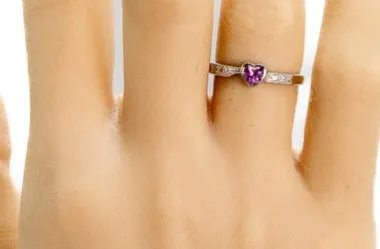 Charming White Gold Heart-Shaped Synthetic Pink Sapphire Ring