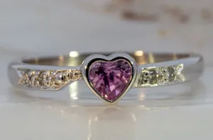 Charming White Gold Heart-Shaped Synthetic Pink Sapphire Ring