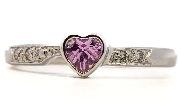 Charming White Gold Heart-Shaped Synthetic Pink Sapphire Ring