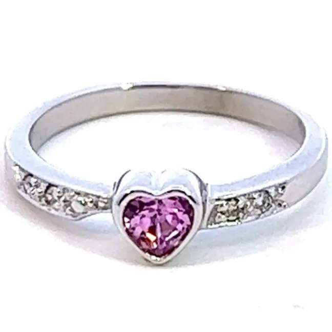 Charming White Gold Heart-Shaped Synthetic Pink Sapphire Ring