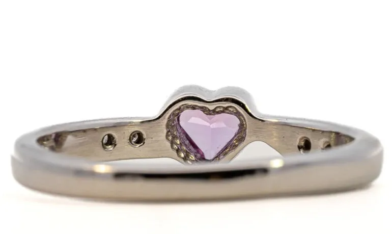 Charming White Gold Heart-Shaped Synthetic Pink Sapphire Ring