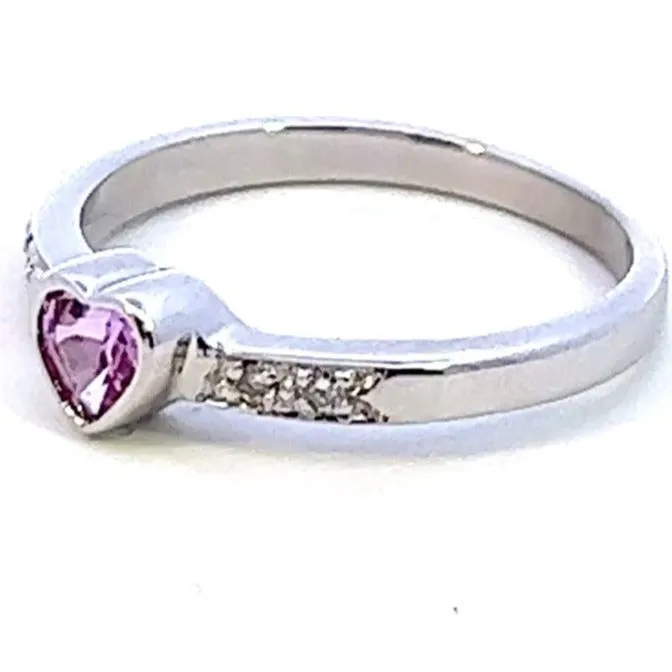 Charming White Gold Heart-Shaped Synthetic Pink Sapphire Ring