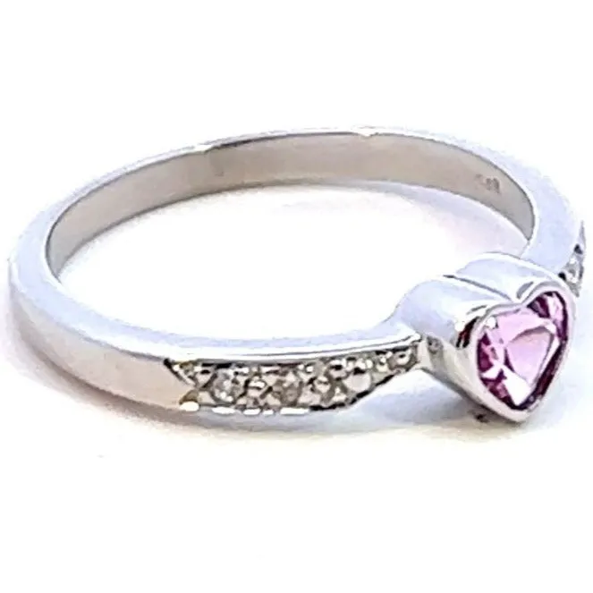 Charming White Gold Heart-Shaped Synthetic Pink Sapphire Ring