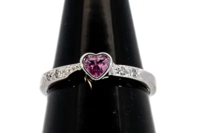 Charming White Gold Heart-Shaped Synthetic Pink Sapphire Ring