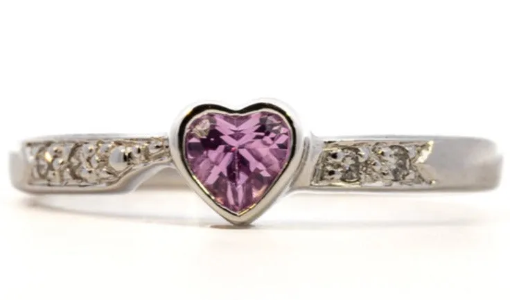 Charming White Gold Heart-Shaped Synthetic Pink Sapphire Ring