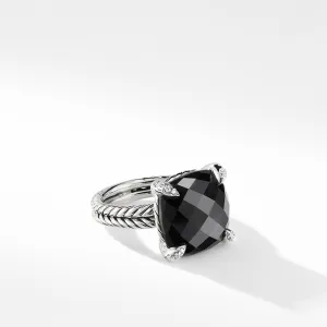 Chatelaine Ring with Black Onyx and Pave Diamonds