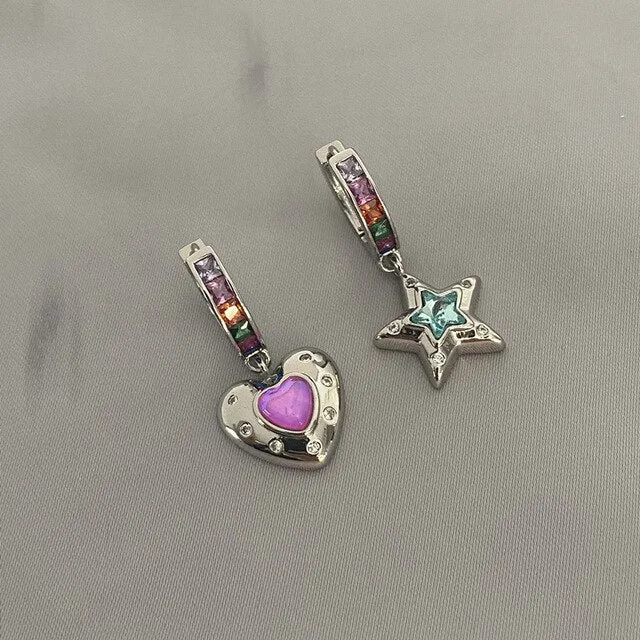 Colorful Zircon Love Star Earrings and Necklace