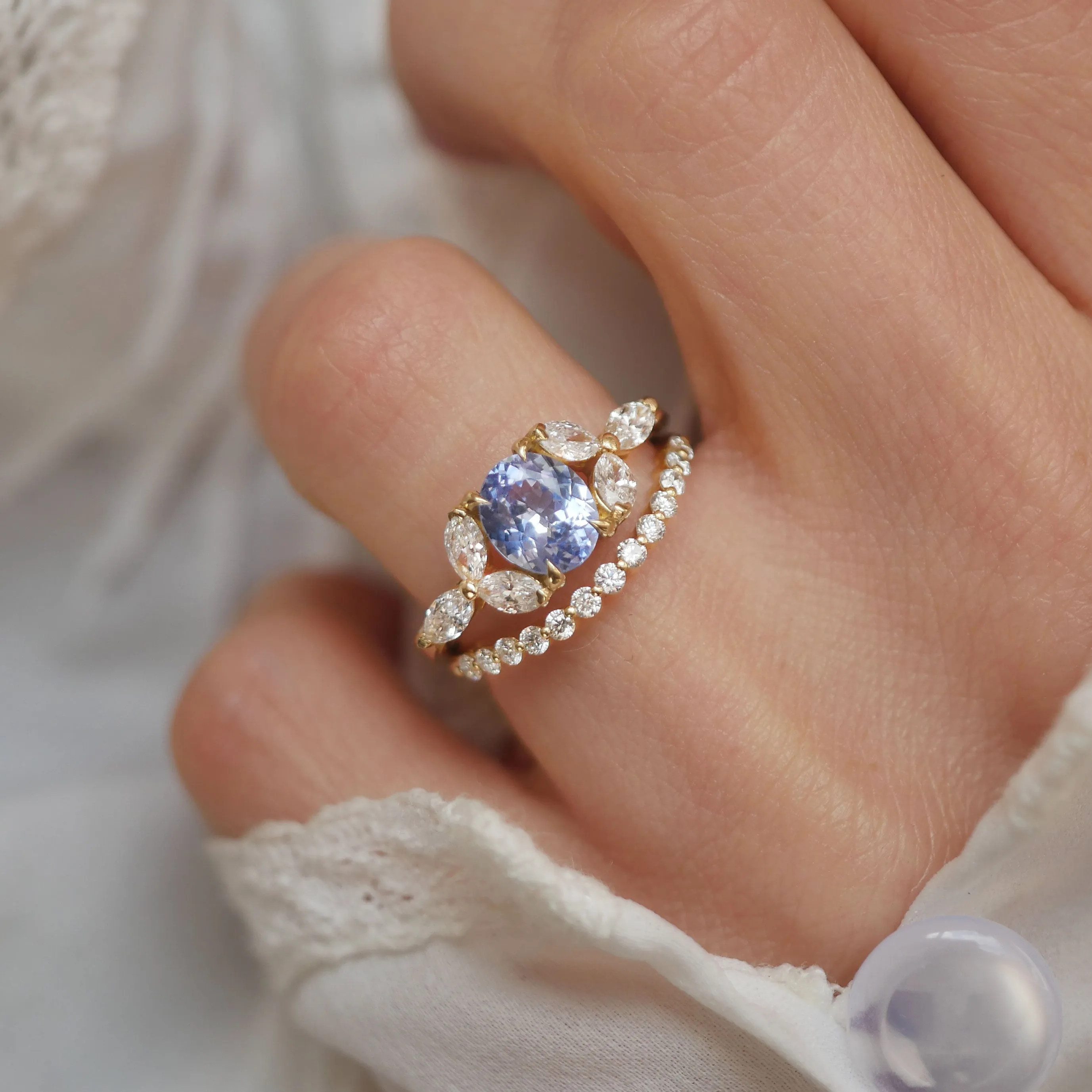 Cornflower Blue Sapphire & Marquise Diamond Ring