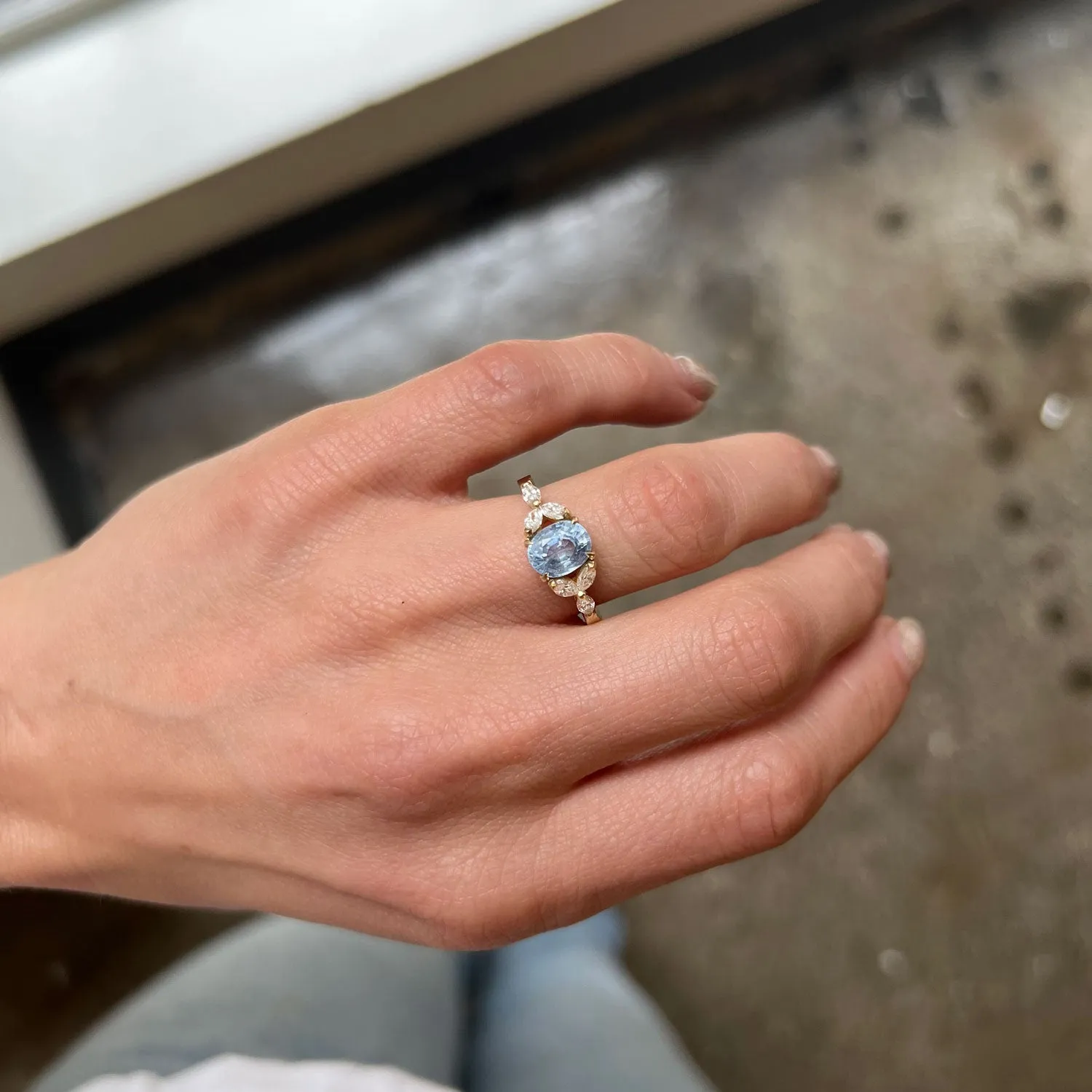 Cornflower Blue Sapphire & Marquise Diamond Ring