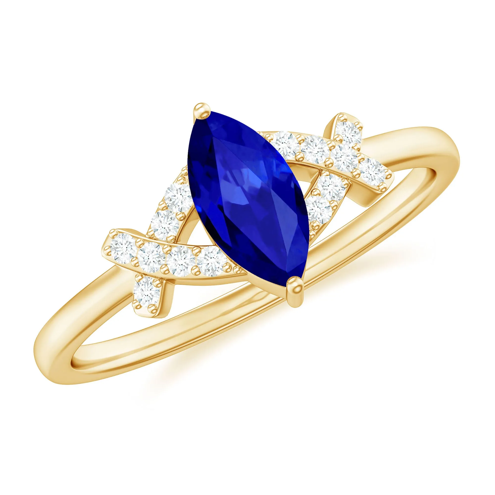 Created Blue Sapphire Minimal Engagement Ring With Diamond