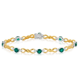 Created Emerald and Diamond Bracelet in 9ct Yellow and White Gold