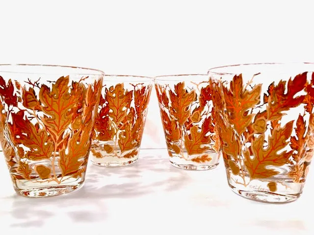 Culver Signed Mid-Century Autumn Leaves Double Old Fashion Glasses (Set of 6)