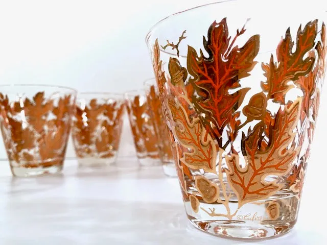 Culver Signed Mid-Century Autumn Leaves Double Old Fashion Glasses (Set of 6)