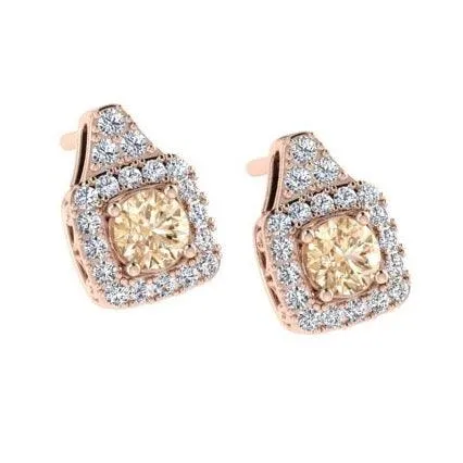 Cushion Shape Halo Diamond Stud Earrings 18K Gold