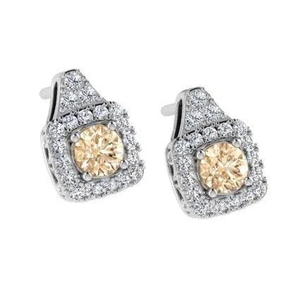 Cushion Shape Halo Diamond Stud Earrings 18K Gold