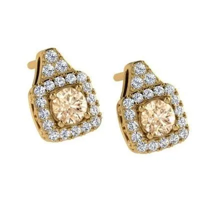 Cushion Shape Halo Diamond Stud Earrings 18K Gold