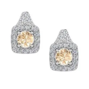 Cushion Shape Halo Diamond Stud Earrings 18K Gold