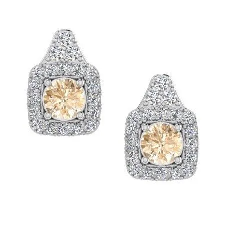 Cushion Shape Halo Diamond Stud Earrings 18K Gold