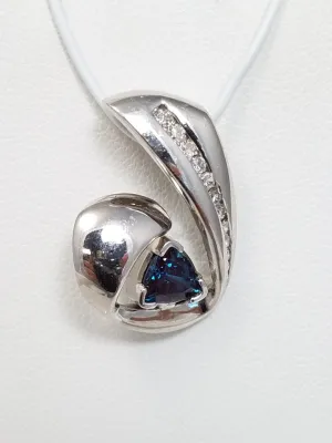 Custom 14k White Gold Gemstone & Natural Diamond Pendant