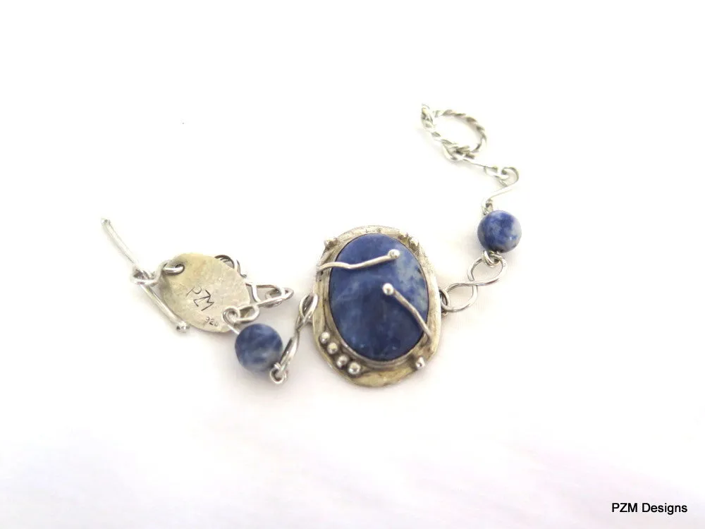 Deep Blue Sodalite Line Bracelet, Sterling Silver Artisan Made Bracelet