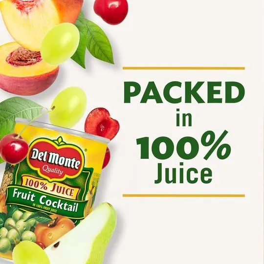 Del Monte Fruit Cocktail, 100% Juice, Canned Fruit, 15 oz Can