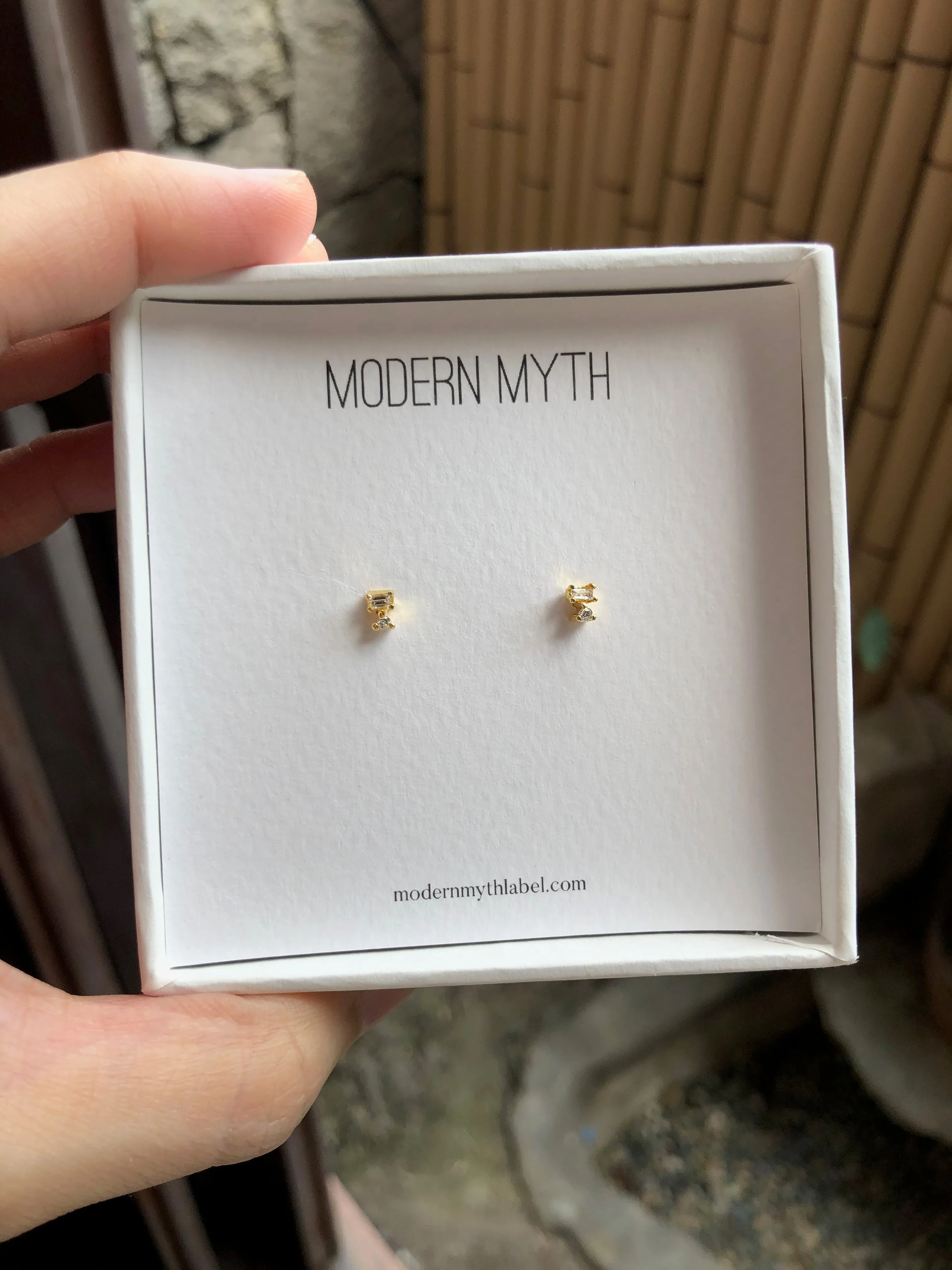 Double Diamond Stud Earrings, Solid 14k Gold, Single / Pair