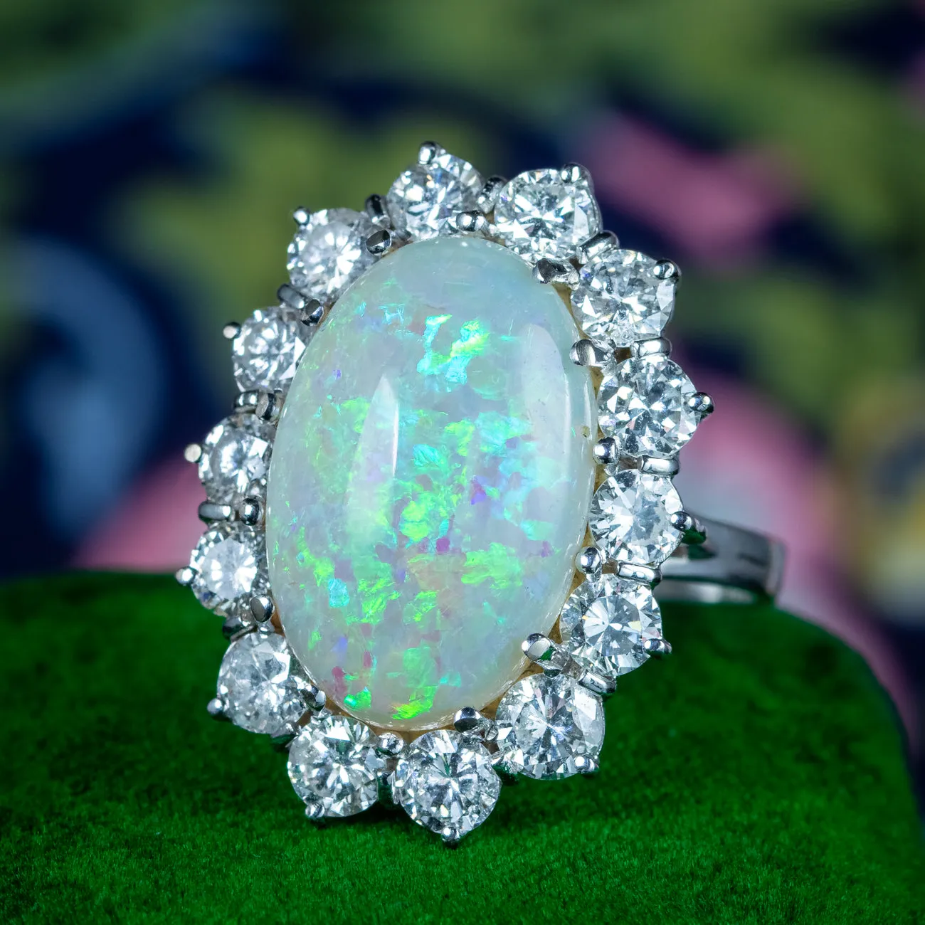 Edwardian Style Opal Diamond Cocktail Ring 10ct Opal