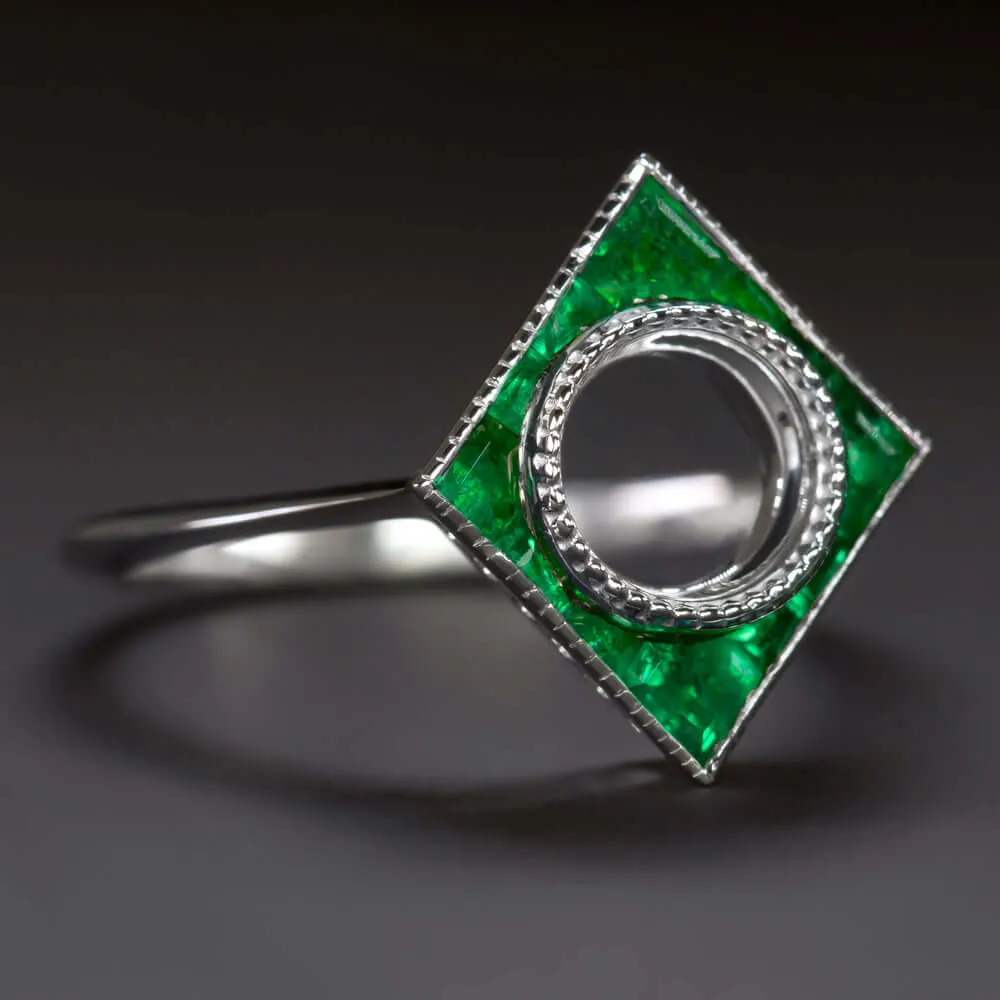 EMERALD 6.4mm ROUND ENGAGEMENT RING SETTING MOUNT ART DECO STYLE CALIBRE CUT