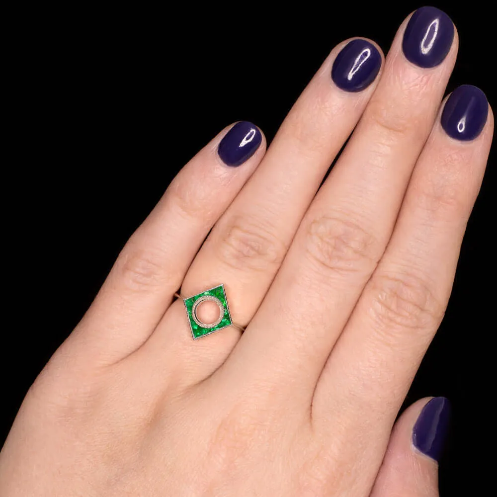 EMERALD 6.4mm ROUND ENGAGEMENT RING SETTING MOUNT ART DECO STYLE CALIBRE CUT