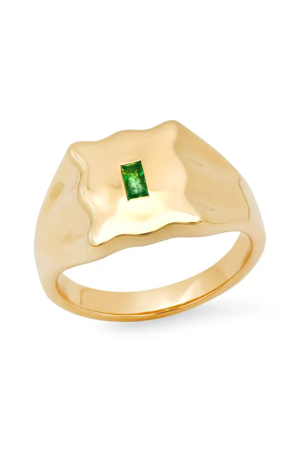 Emerald Baguette Form Signet Ring