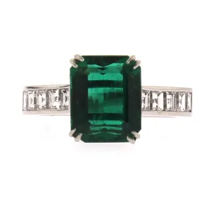 Emerald Cut Emerald and Diamond Ring