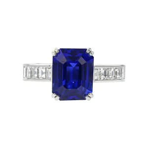 Emerald-cut Madagascar Sapphire and Diamond Ring