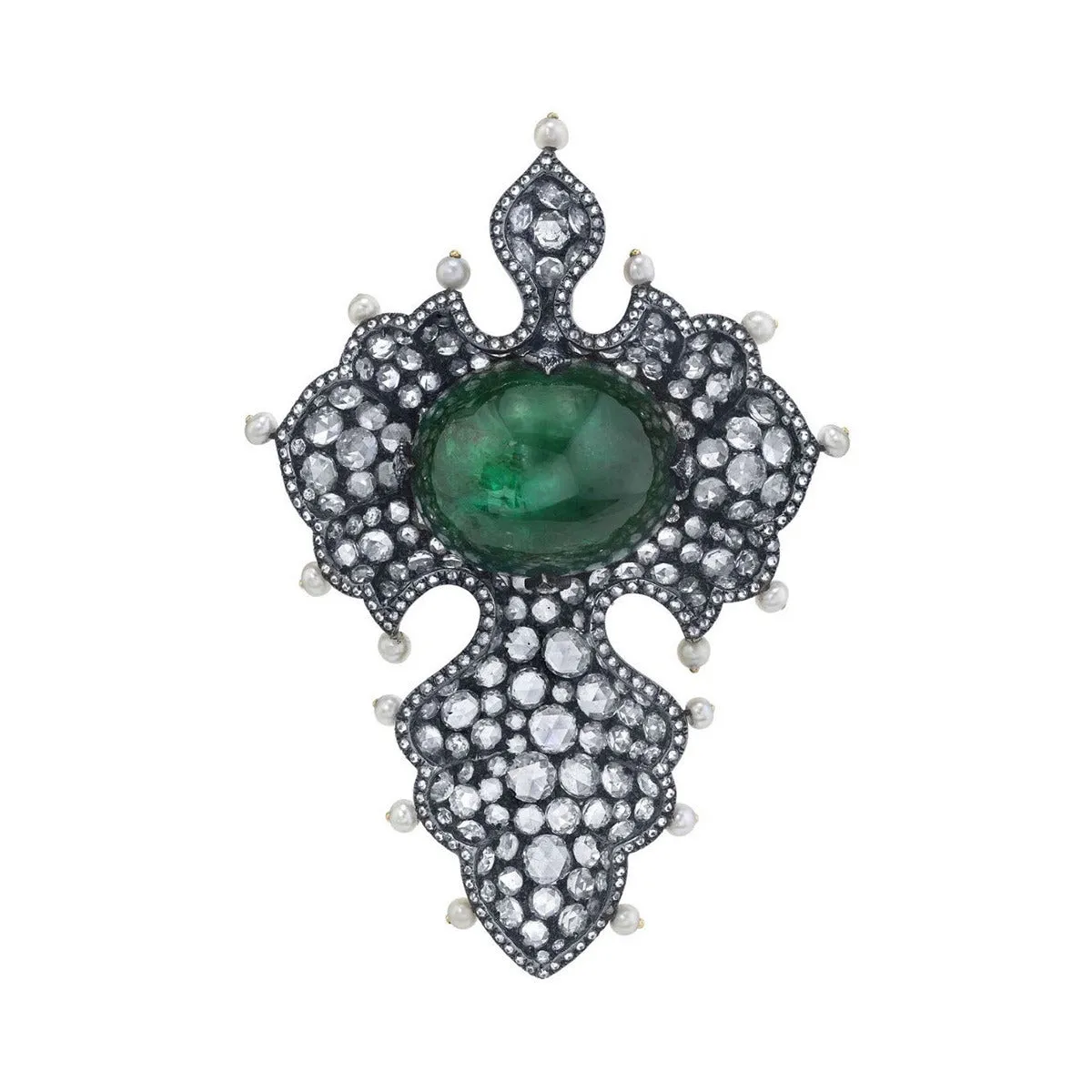 Emerald, Pearl and Diamond Maltese Cross Pendant