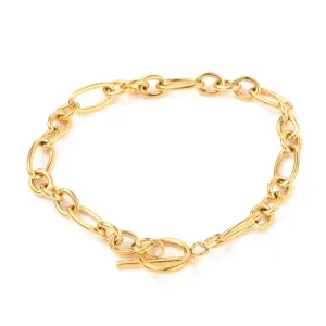 Figaro Chain Bracelet with Toggle Clasp - Plated Stainless