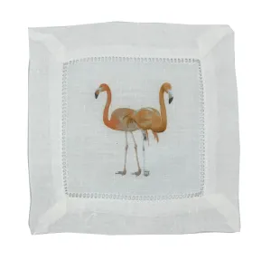 FLAMINGOS IN THE MIRROR GRANADA 6"X6" HEMSTITCH COCKTAIL NAPKINS, SET OF 4