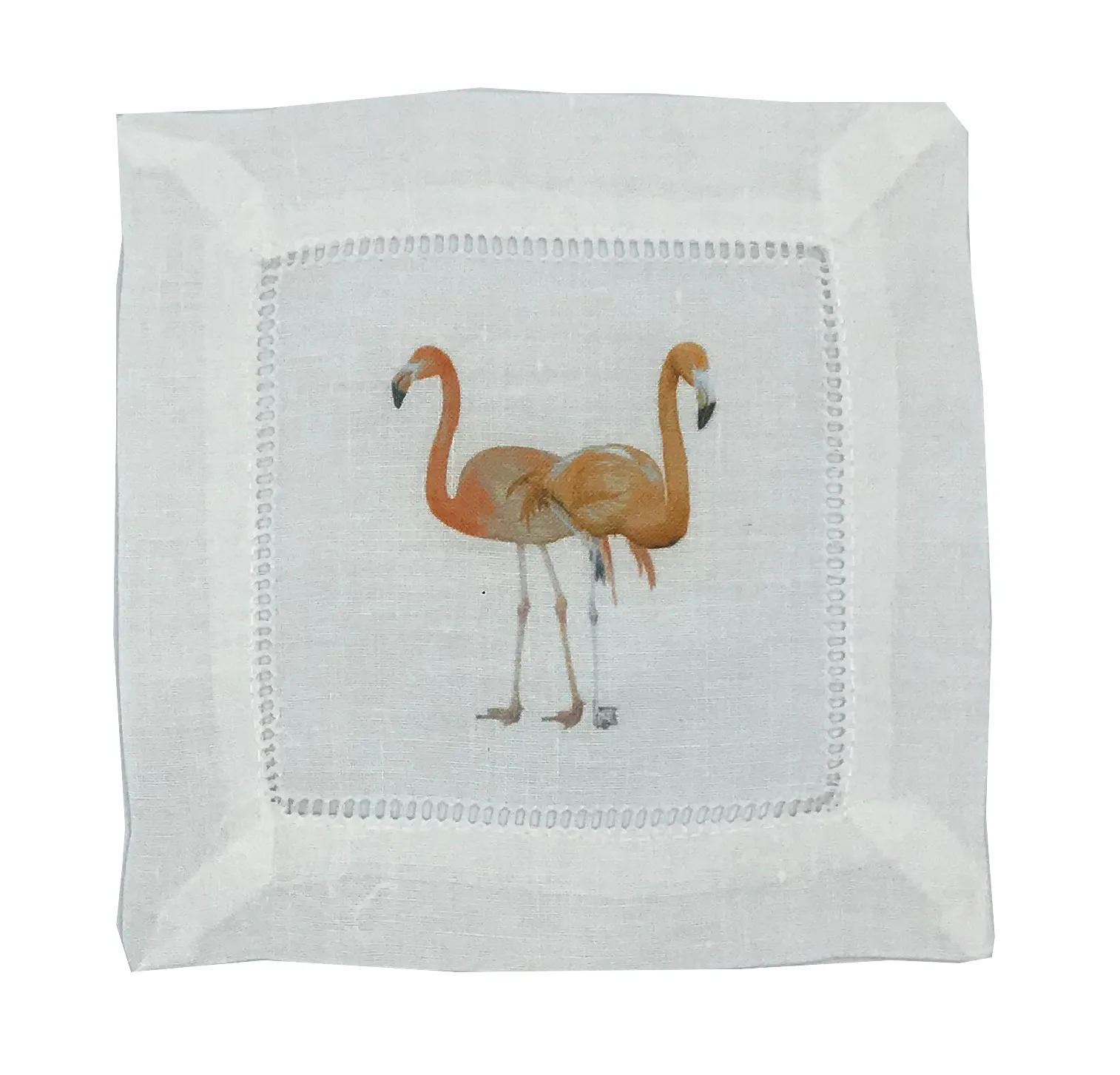 FLAMINGOS IN THE MIRROR GRANADA 6"X6" HEMSTITCH COCKTAIL NAPKINS, SET OF 4